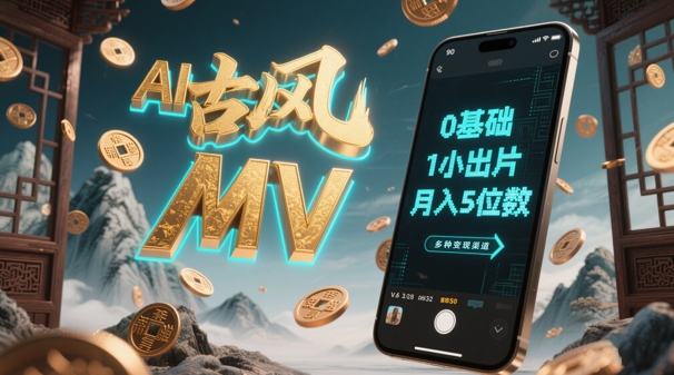 AI一键生成古风音乐MV，0剪辑基础1小时出片，多种变现渠道，一部手机月入5位数-电脑资源自留地