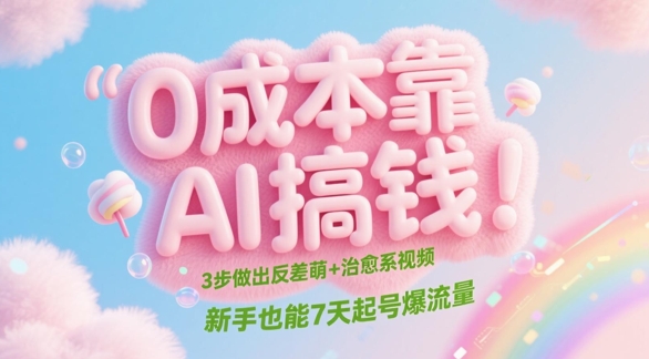 0成本靠AI搞钱！3步做出反差萌+治愈系视频，新手也能7天起号爆流量-电脑资源自留地