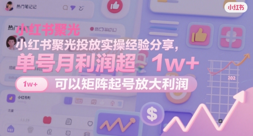 小红书聚光投放实操经验分享，单号月利润超1w+，可以矩阵起号放大利润-电脑资源自留地