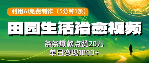 利用AI免费制作田园生活治愈视频，条条爆款点赞20W，单日变现几张-电脑资源自留地