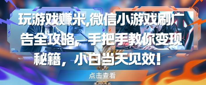 玩游戏挣米，微信小游戏刷广告全攻略，手把手教你变现秘籍，小白当天见效-电脑资源自留地