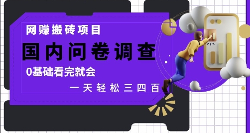 网创搬砖项目，国内问卷调查，0基础看完就会 一天轻松三四张，靠谱副业干就完了【揭秘】-电脑资源自留地