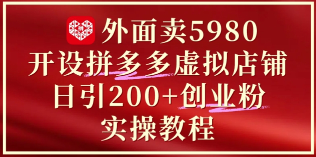 外面卖5980开设拼多多虚拟店铺：单日引流200+创业付费粉实战教程-电脑资源自留地