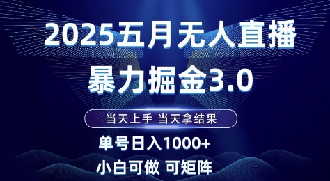 2025五月无人直播暴力掘金3.0，当天上手，当天拿结果，单号日入1k+小白可做可矩阵【揭秘】-电脑资源自留地