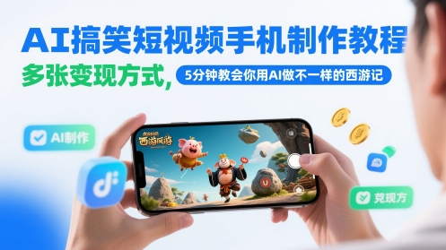 AI搞笑短视频手机制作教程，多张变现方式，5分钟教会你用AI做不一样的西游记-电脑资源自留地