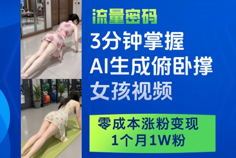 3分钟掌握AI生成俯卧撑女孩视频，零成本涨粉变现，1个月1W粉-电脑资源自留地