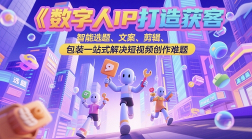 数字人IP打造获客变现实操课，智能选题、文案、剪辑、包装一站式解决短视频创作难题-电脑资源自留地