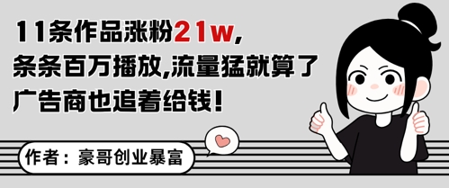 11条作品涨粉21W，条条百W播放，流量猛就算了，广告商也追着给钱-电脑资源自留地
