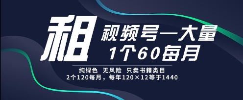 租视频号，一个60每月，2个120.纯绿色、无风险，常年租【揭秘】-电脑资源自留地