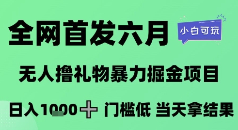 全网首发六月，无人撸礼物暴力掘金项目，日入1K+门槛低，当天拿结果，小白可玩【揭秘】-电脑资源自留地