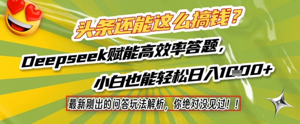 头条还能这么搞钱？最新刚出的问答玩法解析，你绝对没见过！Deepseek赋能高效率答题，小白也能轻松日入1k+-电脑资源自留地