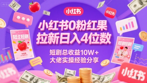 小红书0粉红果短剧拉新日入4位，数短剧总收益10W+大佬实操经验分享-电脑资源自留地