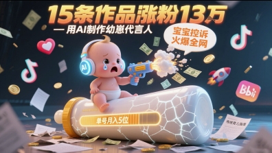 用AI制作幼崽代言人，宝宝的控诉火爆全网，15条作品涨粉13W，单号月入5位数实操教程-电脑资源自留地